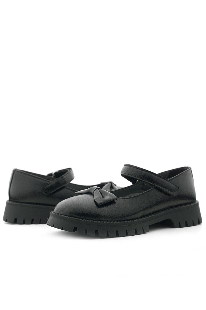 Rakerplus Siyah Kırışık Rugan Kalın Tabanlı Cırtlı Kız Çocuk Babet - 8