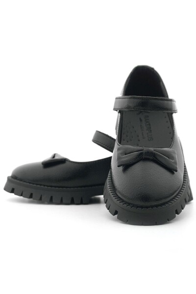 Rakerplus Siyah Kırışık Rugan Kalın Tabanlı Cırtlı Kız Çocuk Babet - 9