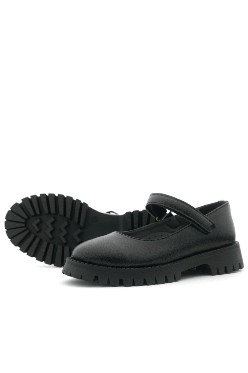 Rakerplus Siyah Kırışık Rugan Cırtlı Kalın Tabanlı Kız Çocuk Okul Ayakkabısı - 7