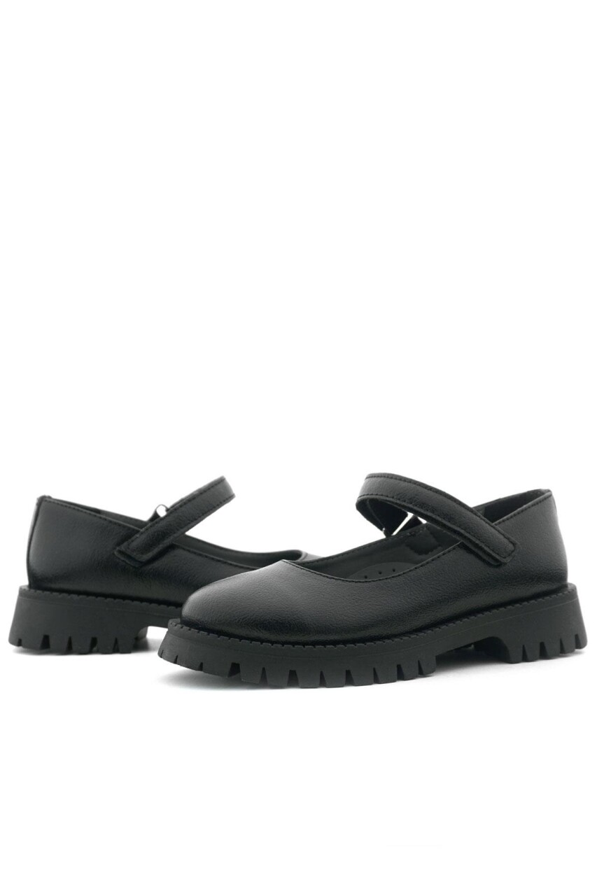Rakerplus Siyah Kırışık Rugan Cırtlı Kalın Tabanlı Kız Çocuk Okul Ayakkabısı - 8