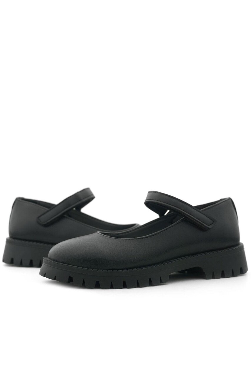 Rakerplus Siyah Mat Cırtlı Kalın Tabanlı Kız Çocuk Okul Ayakkabısı - 8