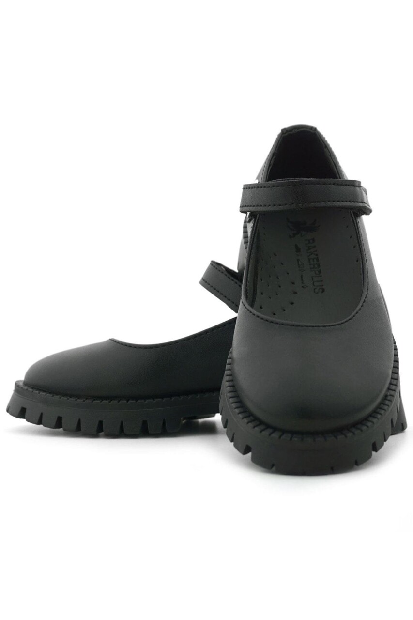 Rakerplus Siyah Mat Cırtlı Kalın Tabanlı Kız Çocuk Okul Ayakkabısı - 9