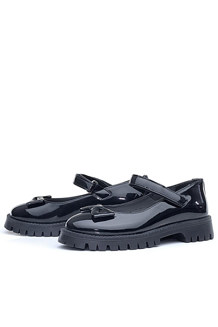 Rakerplus Siyah Rugan Kalın Tabanlı Cırtlı Kız Çocuk Babet - 6