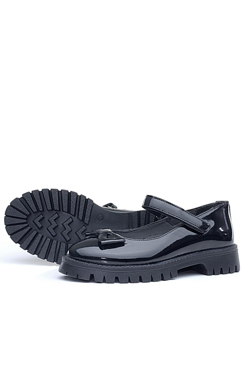 Rakerplus Siyah Rugan Kalın Tabanlı Cırtlı Kız Çocuk Babet - 7