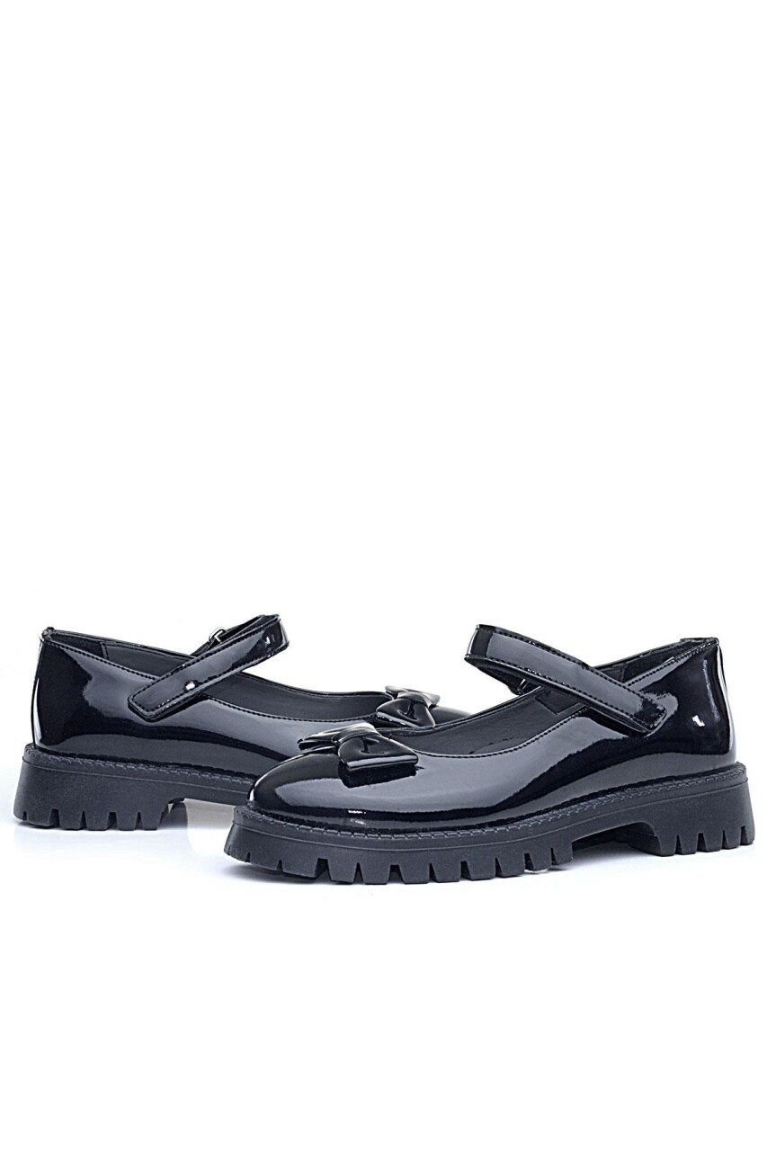 Rakerplus Siyah Rugan Kalın Tabanlı Cırtlı Kız Çocuk Babet - 8