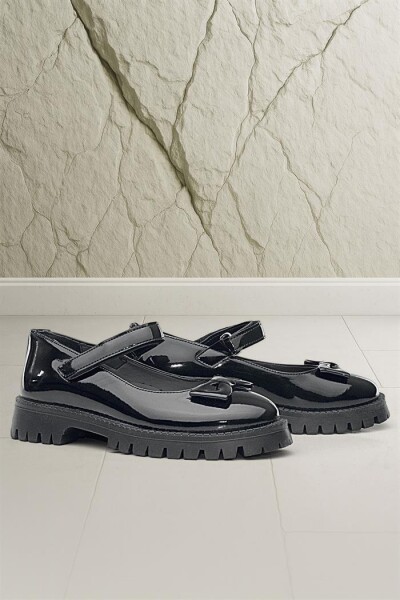 Rakerplus Siyah Rugan Kalın Tabanlı Cırtlı Kız Çocuk Babet - 9