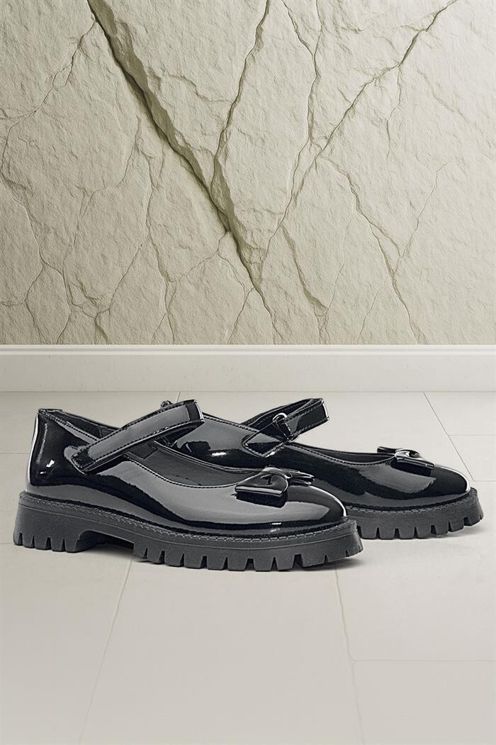 Rakerplus Siyah Rugan Kalın Tabanlı Cırtlı Kız Çocuk Babet - 9