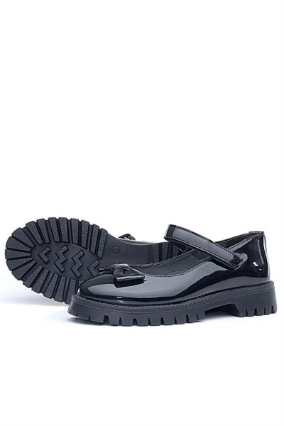 Rakerplus Siyah Rugan Kalın Tabanlı Cırtlı Kız Çocuk Babet - 23