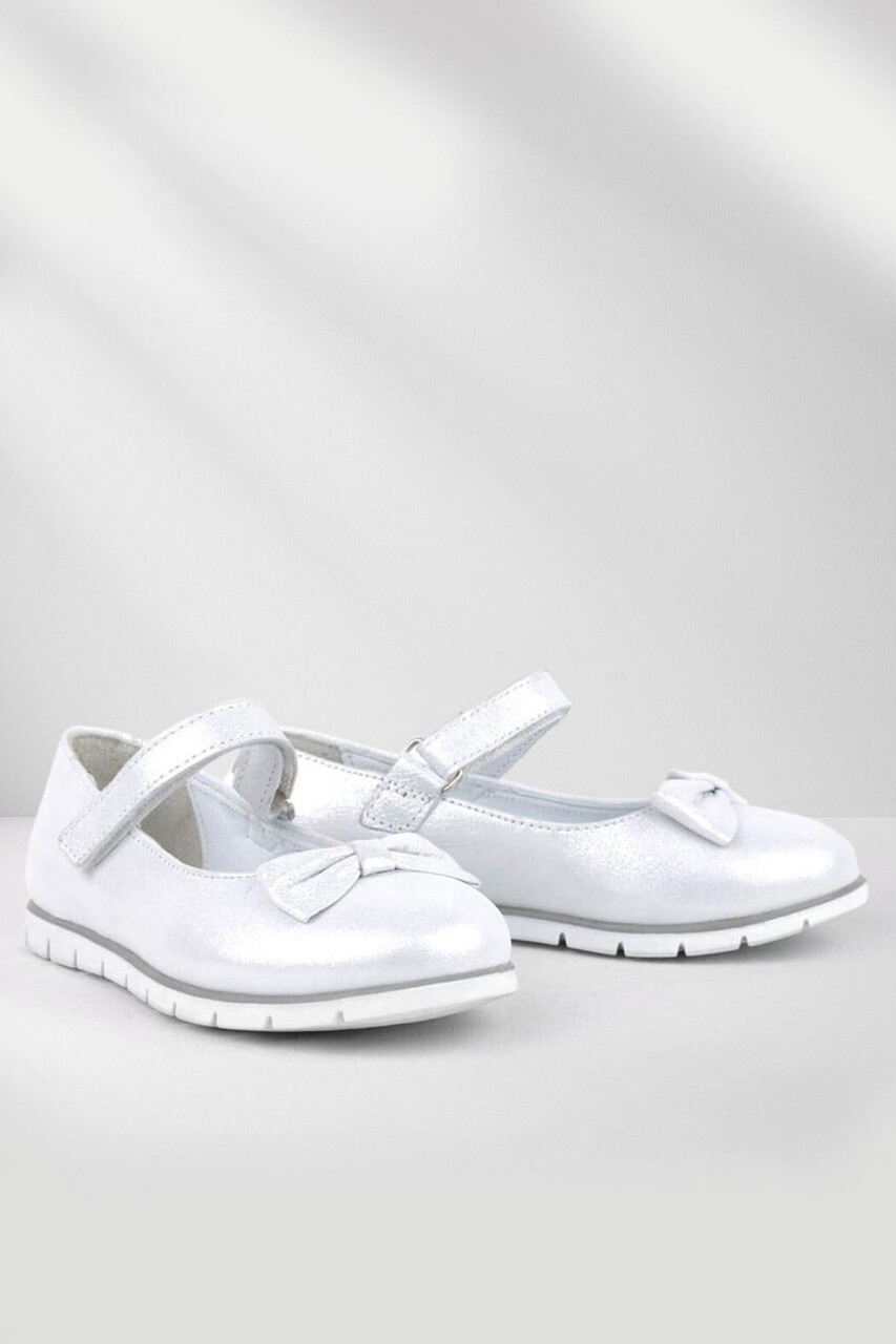 Rakerplus Hakiki Deri Gümüş Cırtlı Kız Çocuk Babet - 1