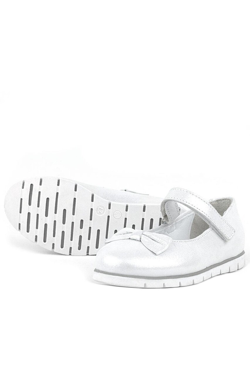 Rakerplus Hakiki Deri Gümüş Cırtlı Kız Çocuk Babet - 6