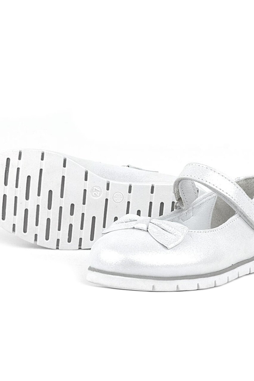 Rakerplus Hakiki Deri Gümüş Cırtlı Kız Çocuk Babet - 7