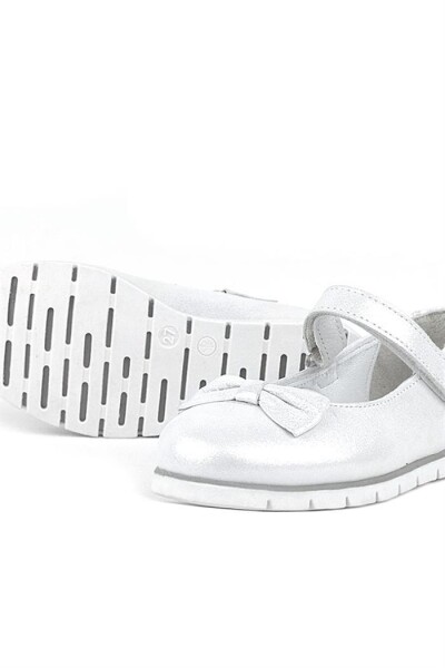 Rakerplus Hakiki Deri Gümüş Cırtlı Kız Çocuk Babet - 35