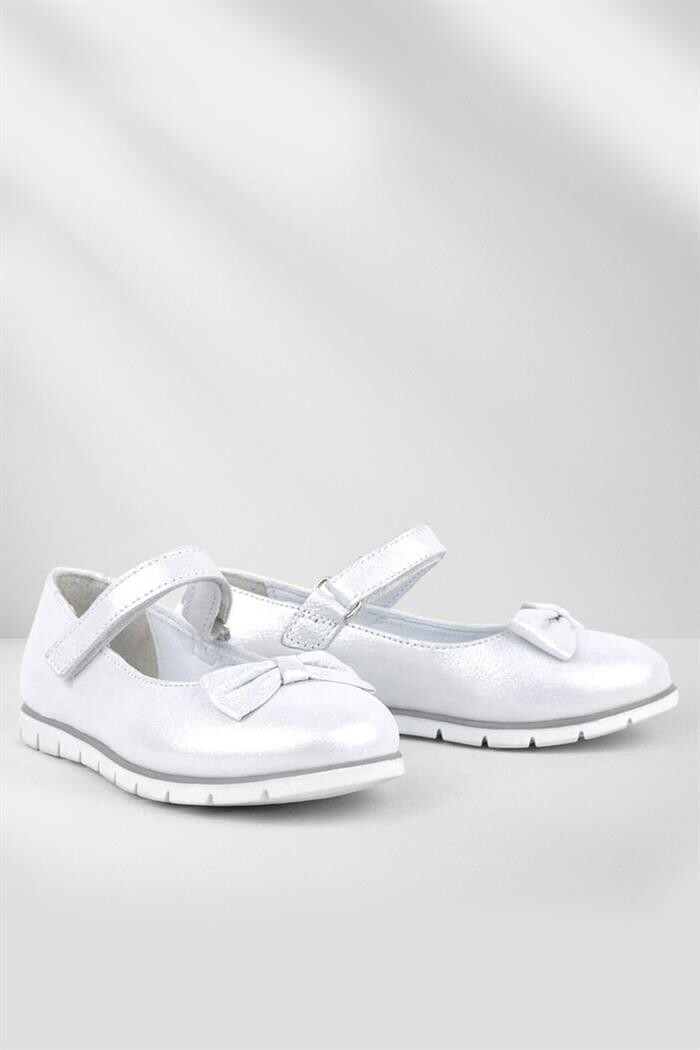 Rakerplus Hakiki Deri Gümüş Cırtlı Kız Çocuk Babet - 43