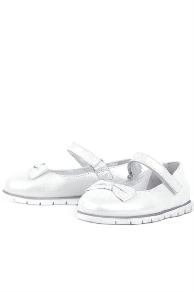 Rakerplus Hakiki Deri Gümüş Cırtlı Kız Çocuk Babet - 46