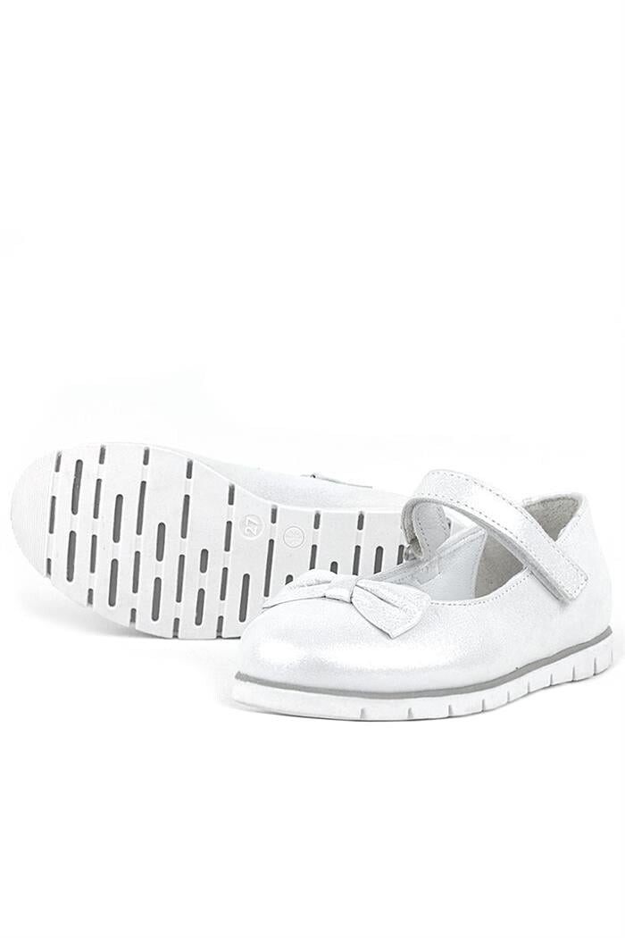 Rakerplus Hakiki Deri Gümüş Cırtlı Kız Çocuk Babet - 90