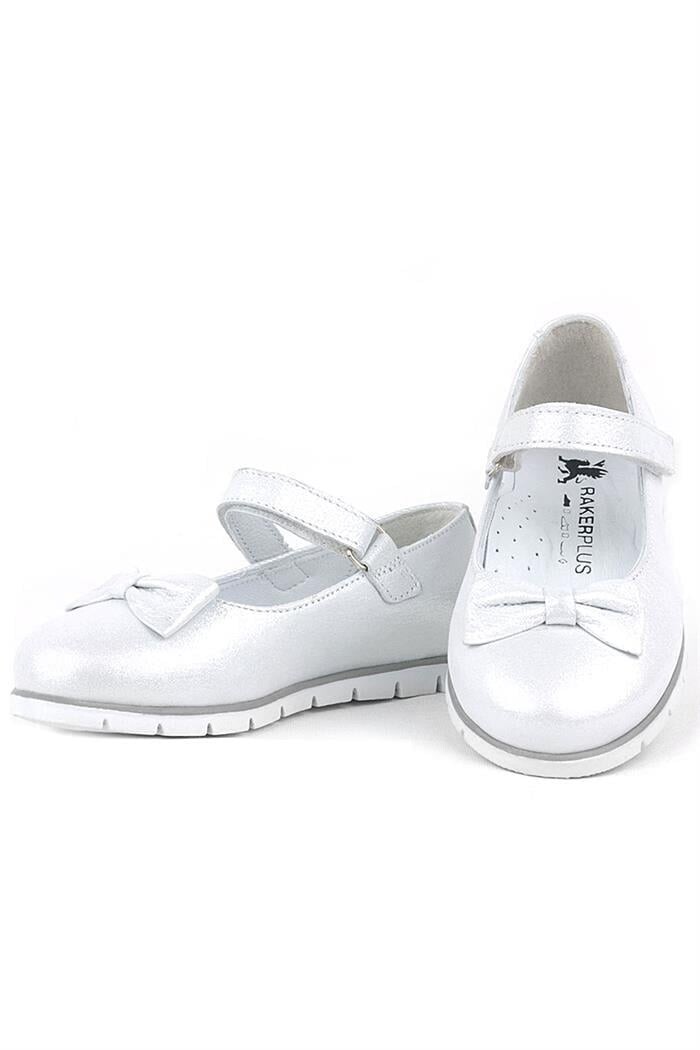 Rakerplus Hakiki Deri Gümüş Cırtlı Kız Çocuk Babet - 96