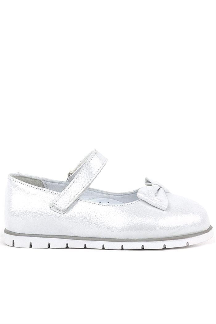 Rakerplus Hakiki Deri Gümüş Cırtlı Kız Çocuk Babet - 108