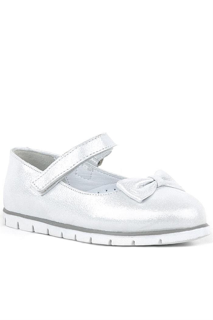 Rakerplus Hakiki Deri Gümüş Cırtlı Kız Çocuk Babet - 114