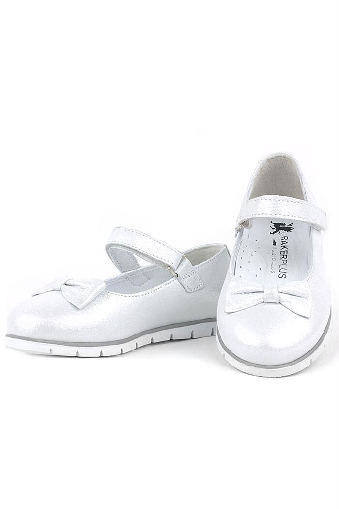 Rakerplus Hakiki Deri Gümüş Cırtlı Kız Çocuk Babet - 117