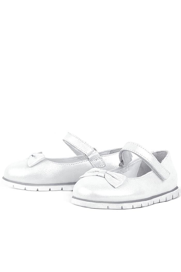 Rakerplus Hakiki Deri Gümüş Cırtlı Kız Çocuk Babet - 137