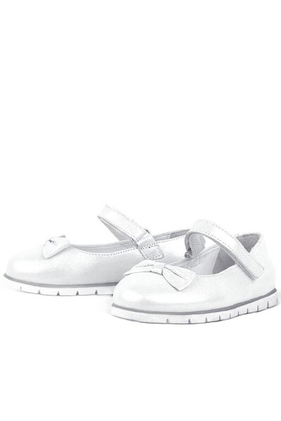 Rakerplus Hakiki Deri Gümüş Cırtlı Kız Çocuk Babet - 144