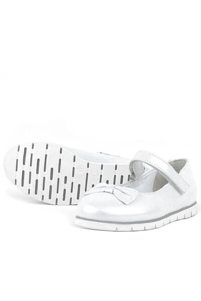 Rakerplus Hakiki Deri Gümüş Cırtlı Kız Çocuk Babet - 146