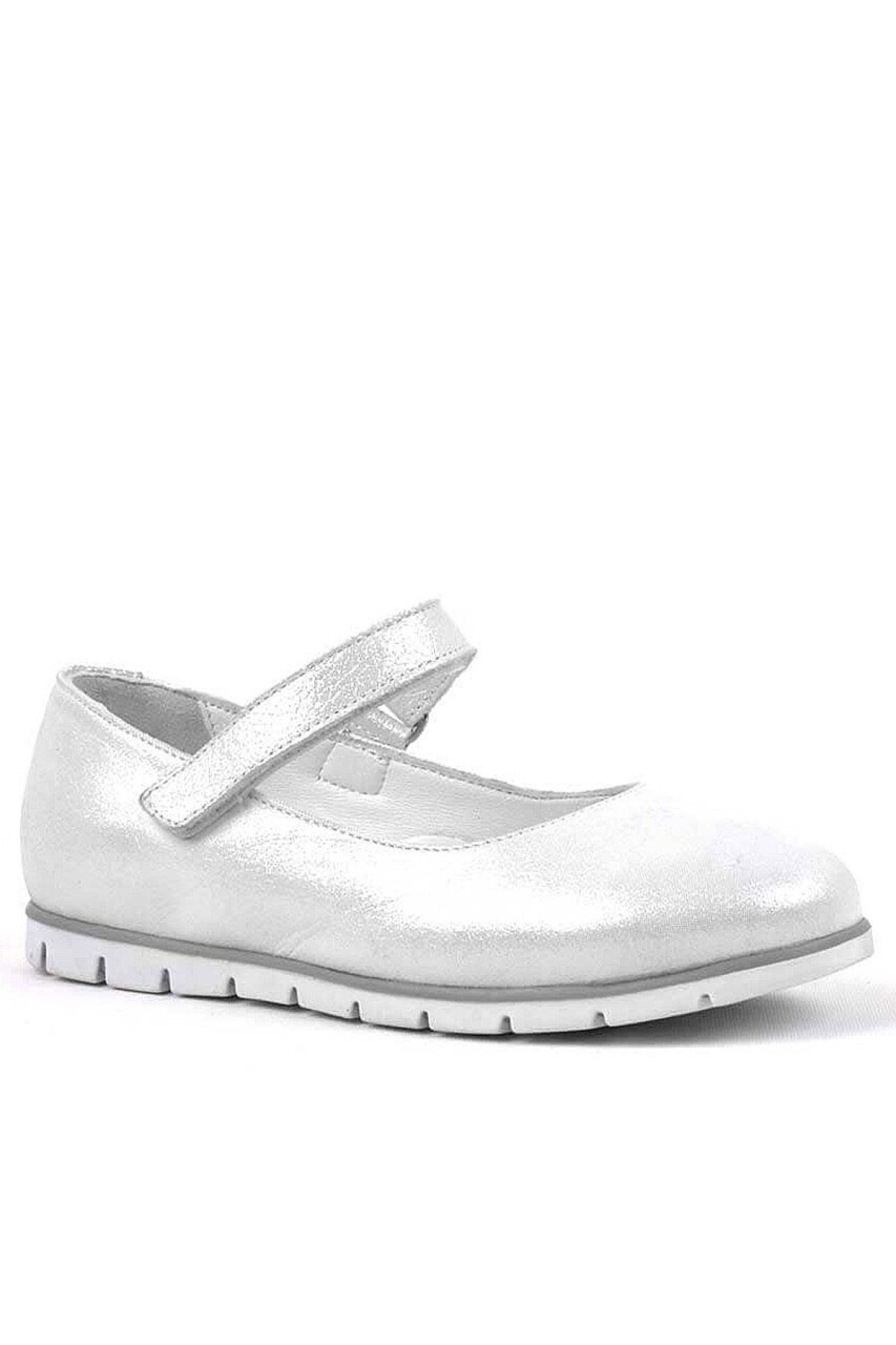 Rakerplus Hakiki Deri Gümüş Cırtlı Kız Çocuk Babet - 1