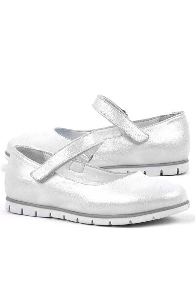 Rakerplus Hakiki Deri Gümüş Cırtlı Kız Çocuk Babet - 4