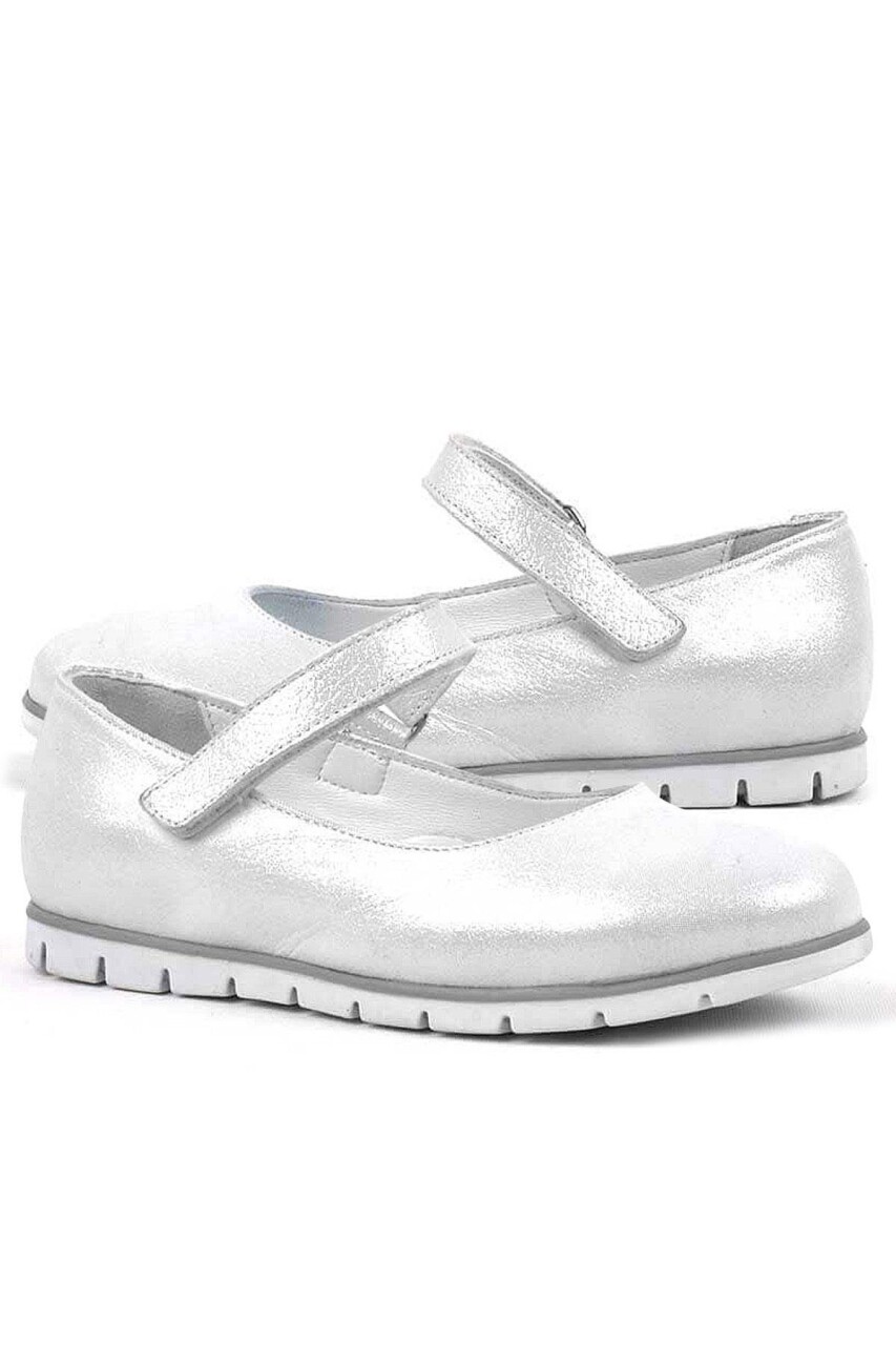 Rakerplus Hakiki Deri Gümüş Cırtlı Kız Çocuk Babet - 4