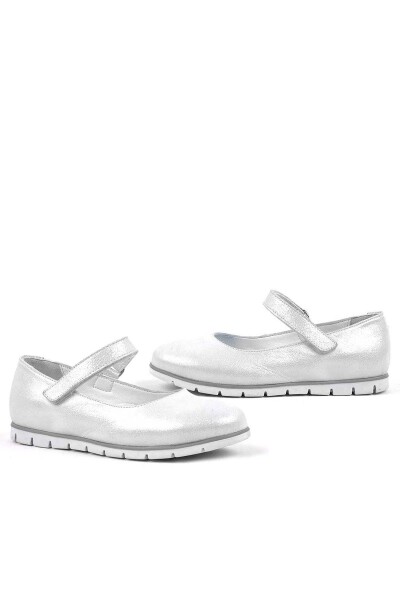 Rakerplus Hakiki Deri Gümüş Cırtlı Kız Çocuk Babet - 5