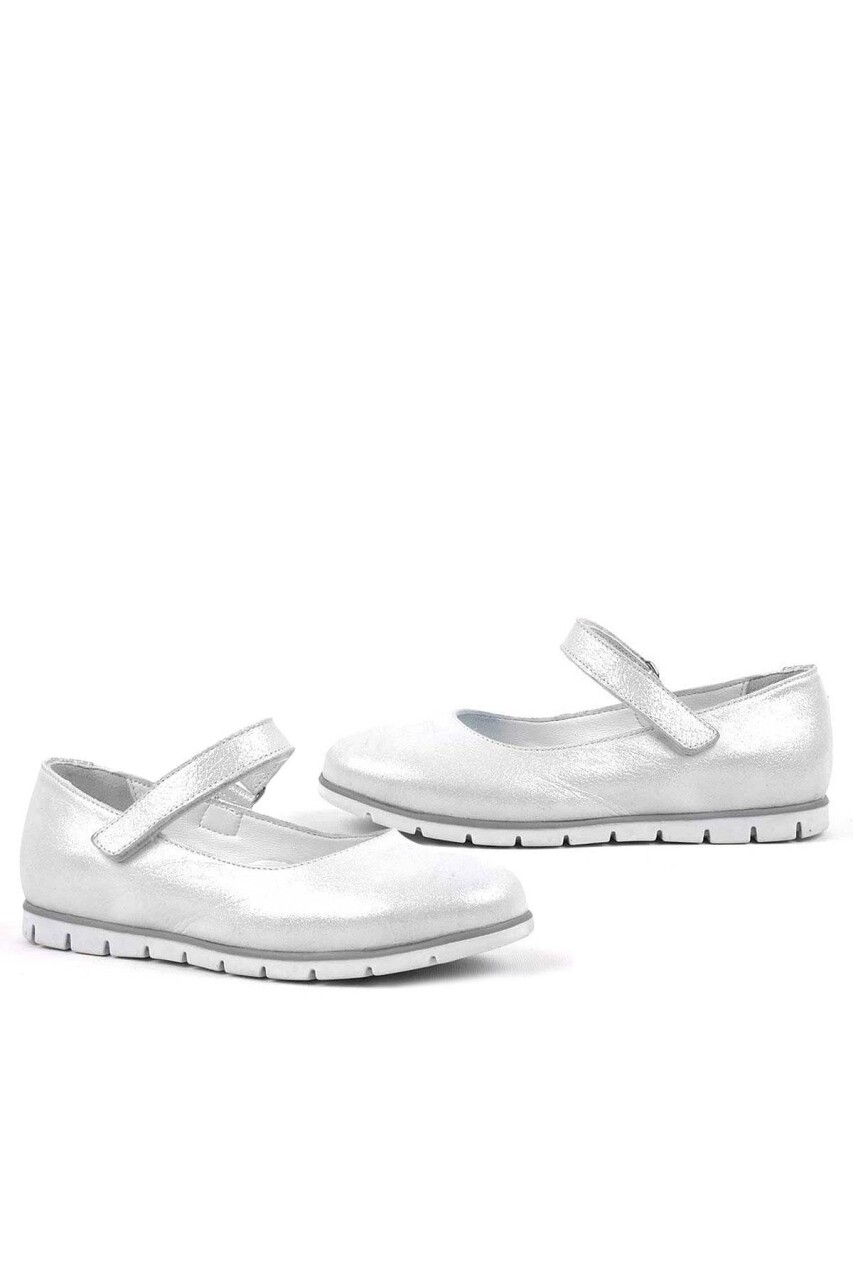 Rakerplus Hakiki Deri Gümüş Cırtlı Kız Çocuk Babet - 5