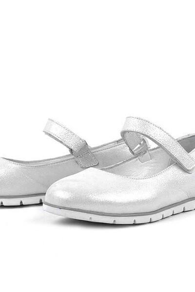 Rakerplus Hakiki Deri Gümüş Cırtlı Kız Çocuk Babet - 6