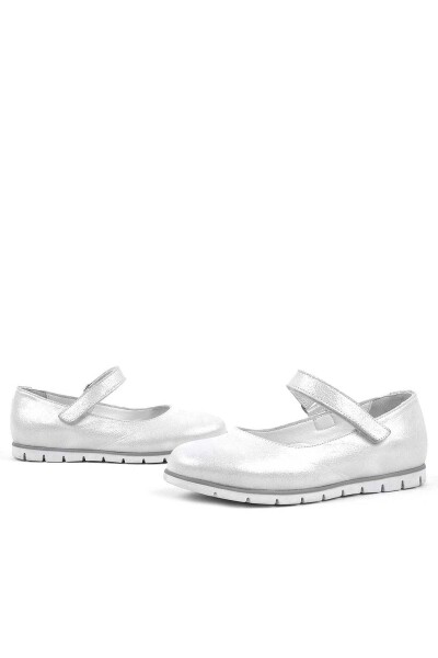 Rakerplus Hakiki Deri Gümüş Cırtlı Kız Çocuk Babet - 7