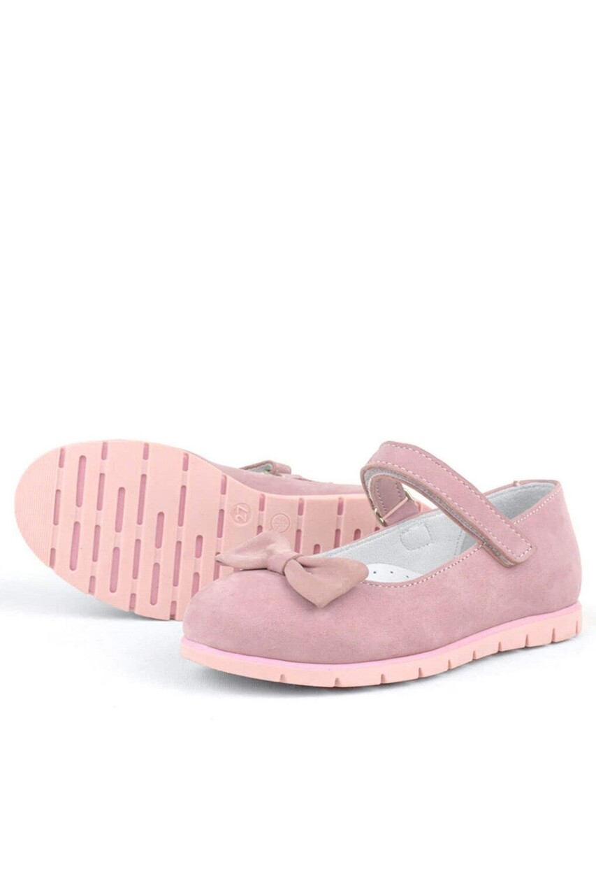 Rakerplus Hakiki Deri Pembe Fiyonklu Cırtlı Kız Çocuk Babet - 5