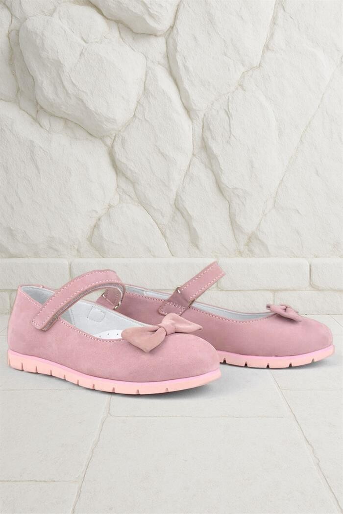 Rakerplus Hakiki Deri Pembe Fiyonklu Cırtlı Kız Çocuk Babet - 22