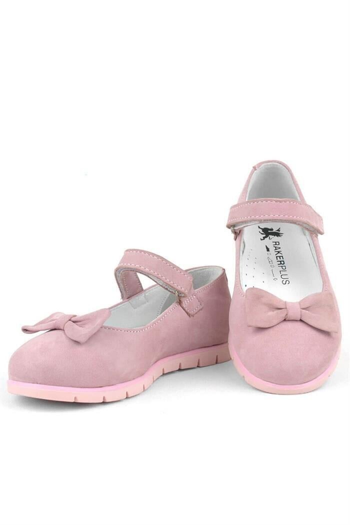 Rakerplus Hakiki Deri Pembe Fiyonklu Cırtlı Kız Çocuk Babet - 41