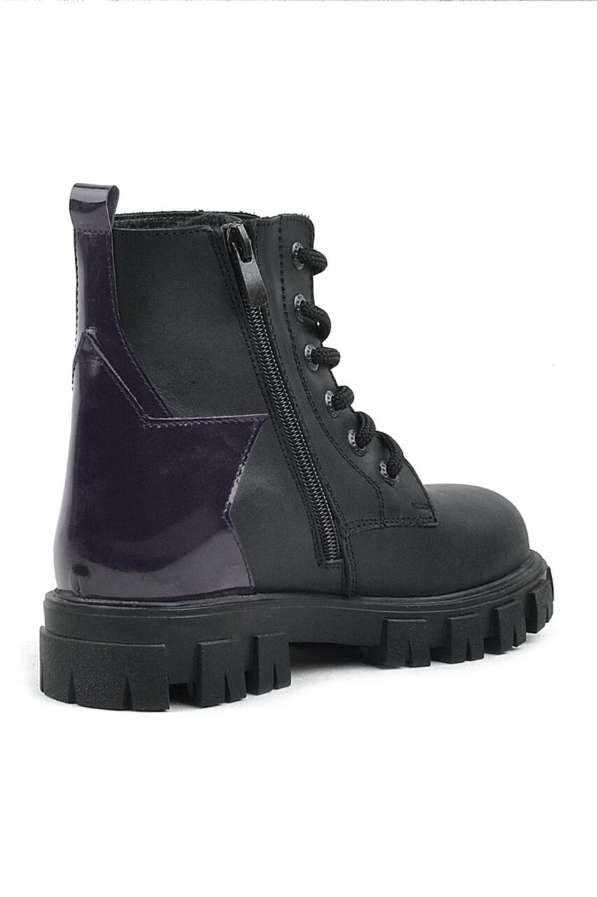 Rakerplus Siyah Hakiki Deri Platin Yıldız Detaylı Kız Çocuk Bot - 11