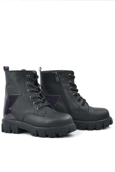 Rakerplus Siyah Hakiki Deri Platin Yıldız Detaylı Kız Çocuk Bot - 20