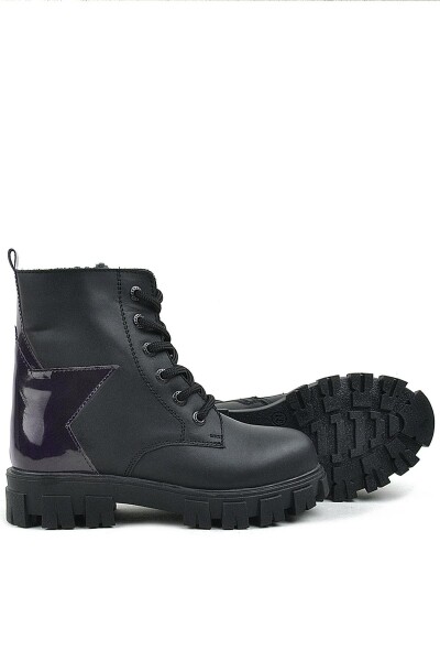 Rakerplus Siyah Hakiki Deri Platin Yıldız Detaylı Kız Çocuk Bot - 28