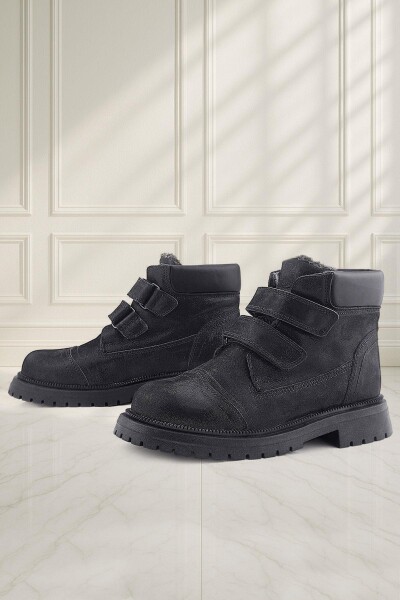 Rakerplus Siyah Simli Cırt Cırtlı Hakiki Deri Kız Çocuk Bot - Rakerplus