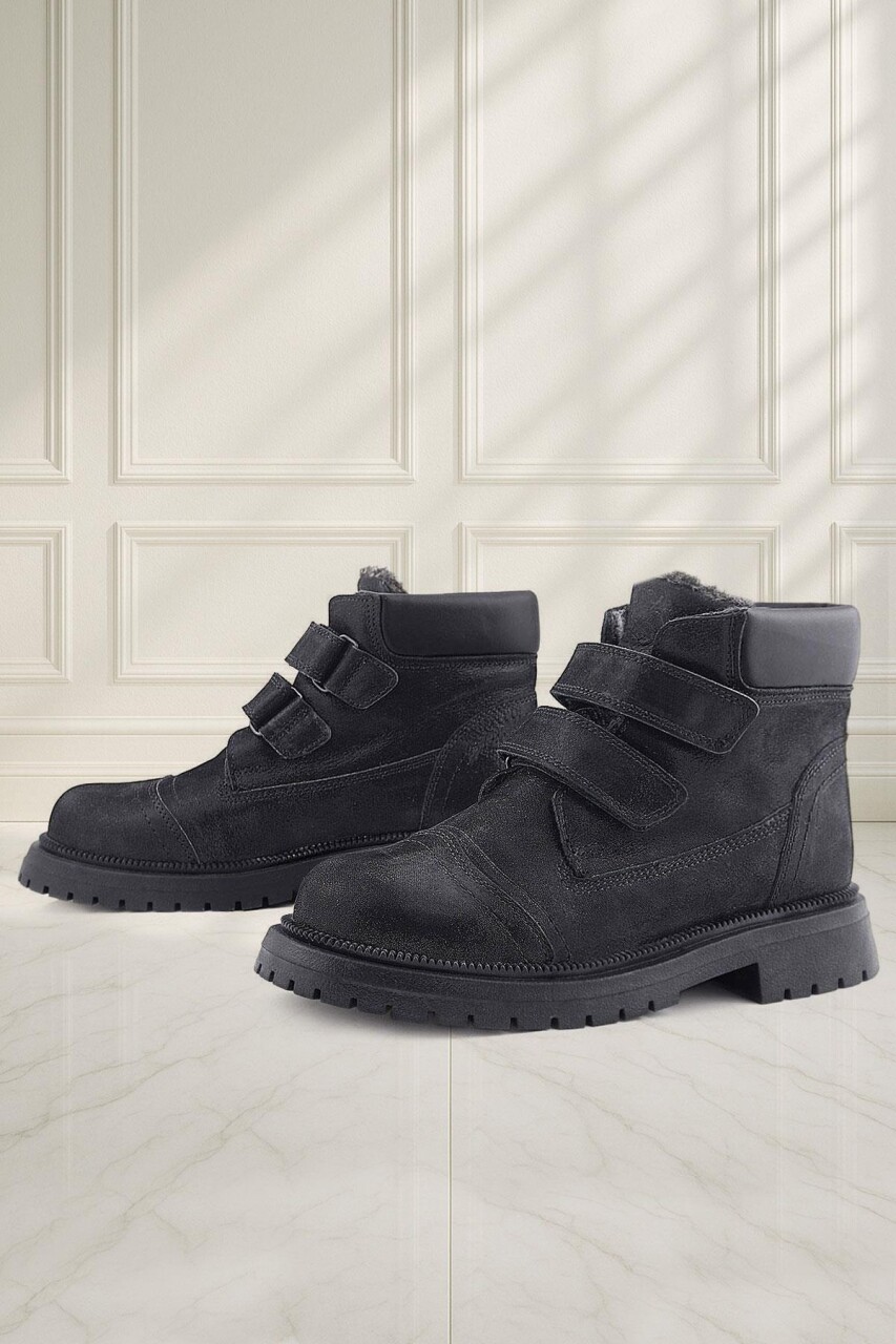 Rakerplus Siyah Simli Cırt Cırtlı Hakiki Deri Kız Çocuk Bot - 1