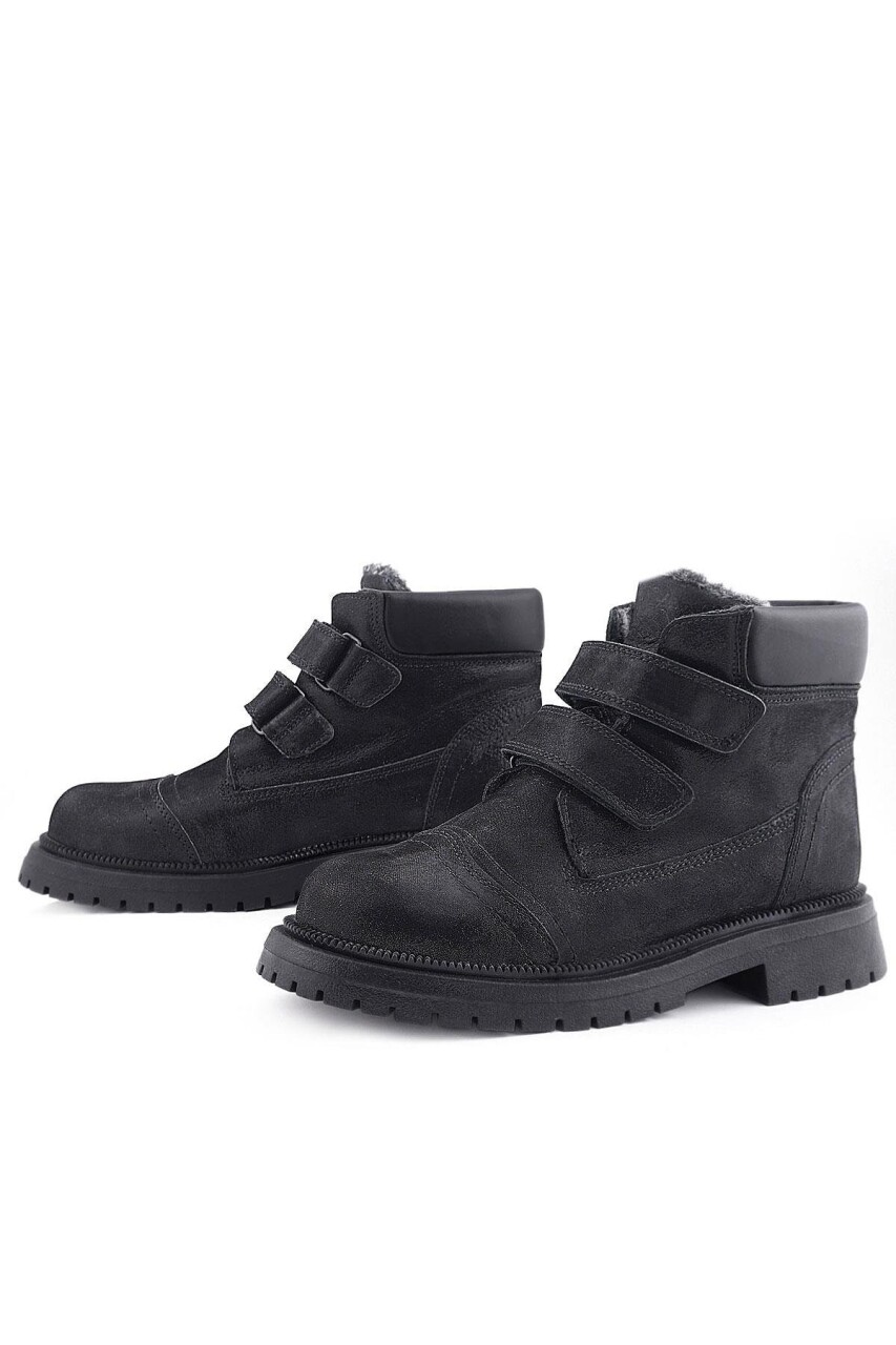 Rakerplus Siyah Simli Cırt Cırtlı Hakiki Deri Kız Çocuk Bot - 6