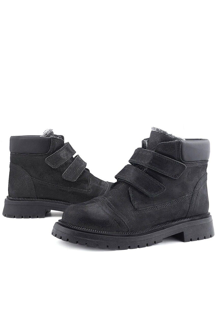 Rakerplus Siyah Simli Cırt Cırtlı Hakiki Deri Kız Çocuk Bot - 8