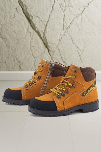 Rakerplus Hakiki Deri Sarı Kahve Bağcıklı Fermuarlı Çocuk Bot - Rakerplus