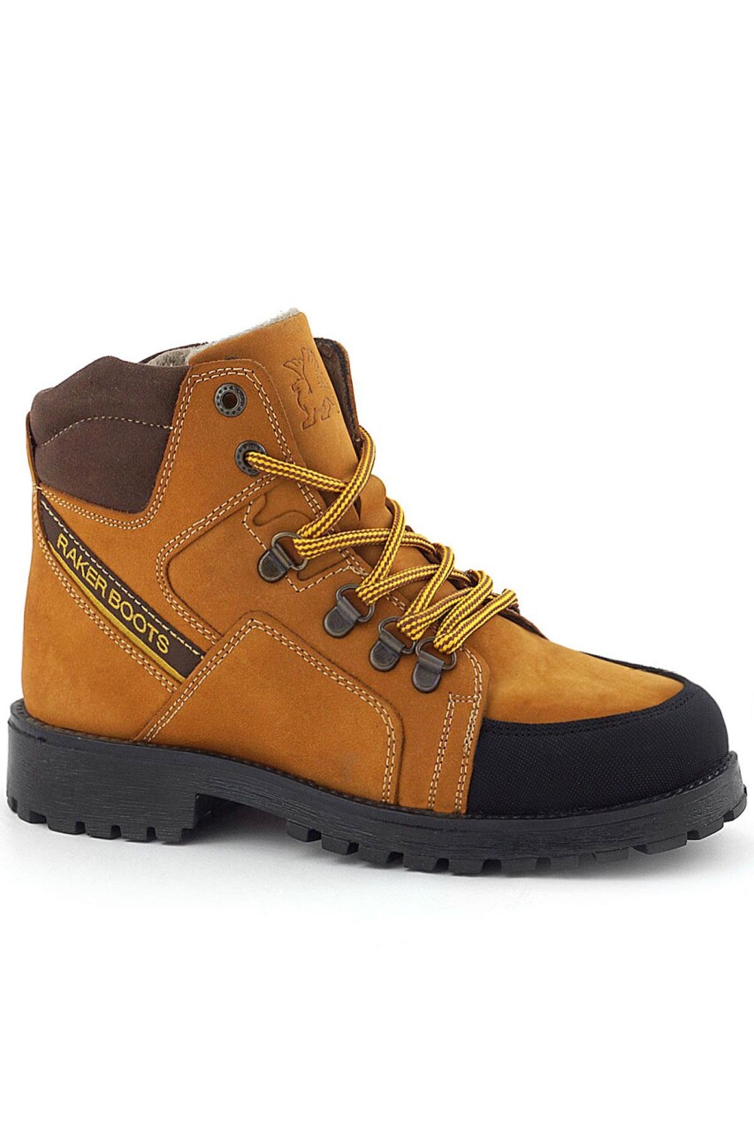 Rakerplus Hakiki Deri Sarı Kahve Bağcıklı Fermuarlı Çocuk Bot - 2
