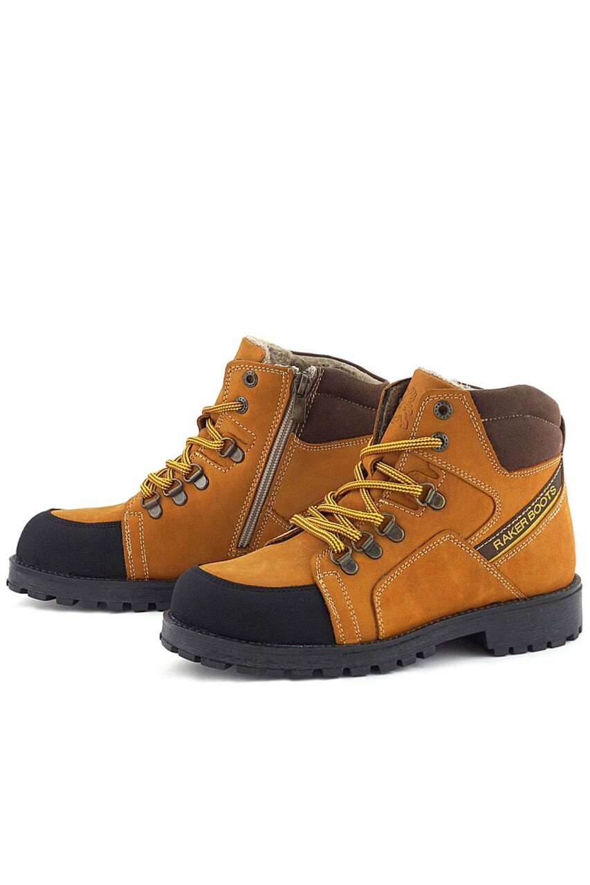 Rakerplus Hakiki Deri Sarı Kahve Bağcıklı Fermuarlı Çocuk Bot - 7