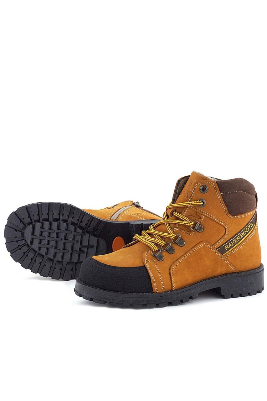 Rakerplus Hakiki Deri Sarı Kahve Bağcıklı Fermuarlı Çocuk Bot - 8