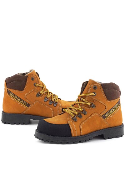 Rakerplus Hakiki Deri Sarı Kahve Bağcıklı Fermuarlı Çocuk Bot - 9