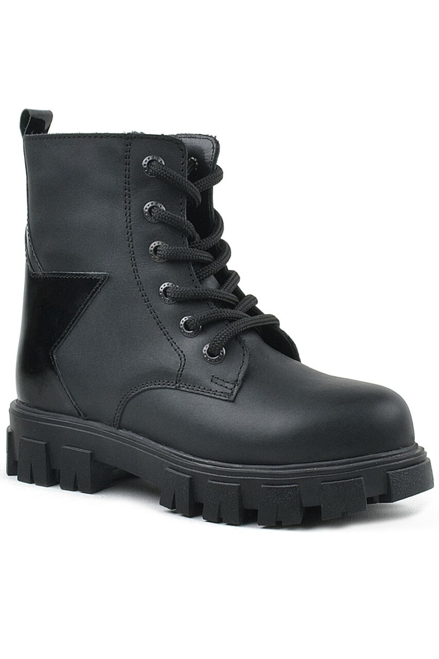 Rakerplus Hakiki Deri Siyah Yıldız Detaylı Kız Çocuk Bot - 2