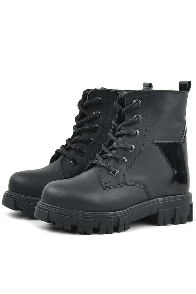 Rakerplus Hakiki Deri Siyah Yıldız Detaylı Kız Çocuk Bot - 5